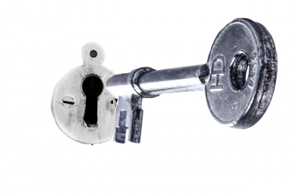 En nøgle der passer i en lås. Et symbol på at finde løsninger og dermed åbne døre til nye markeder.
