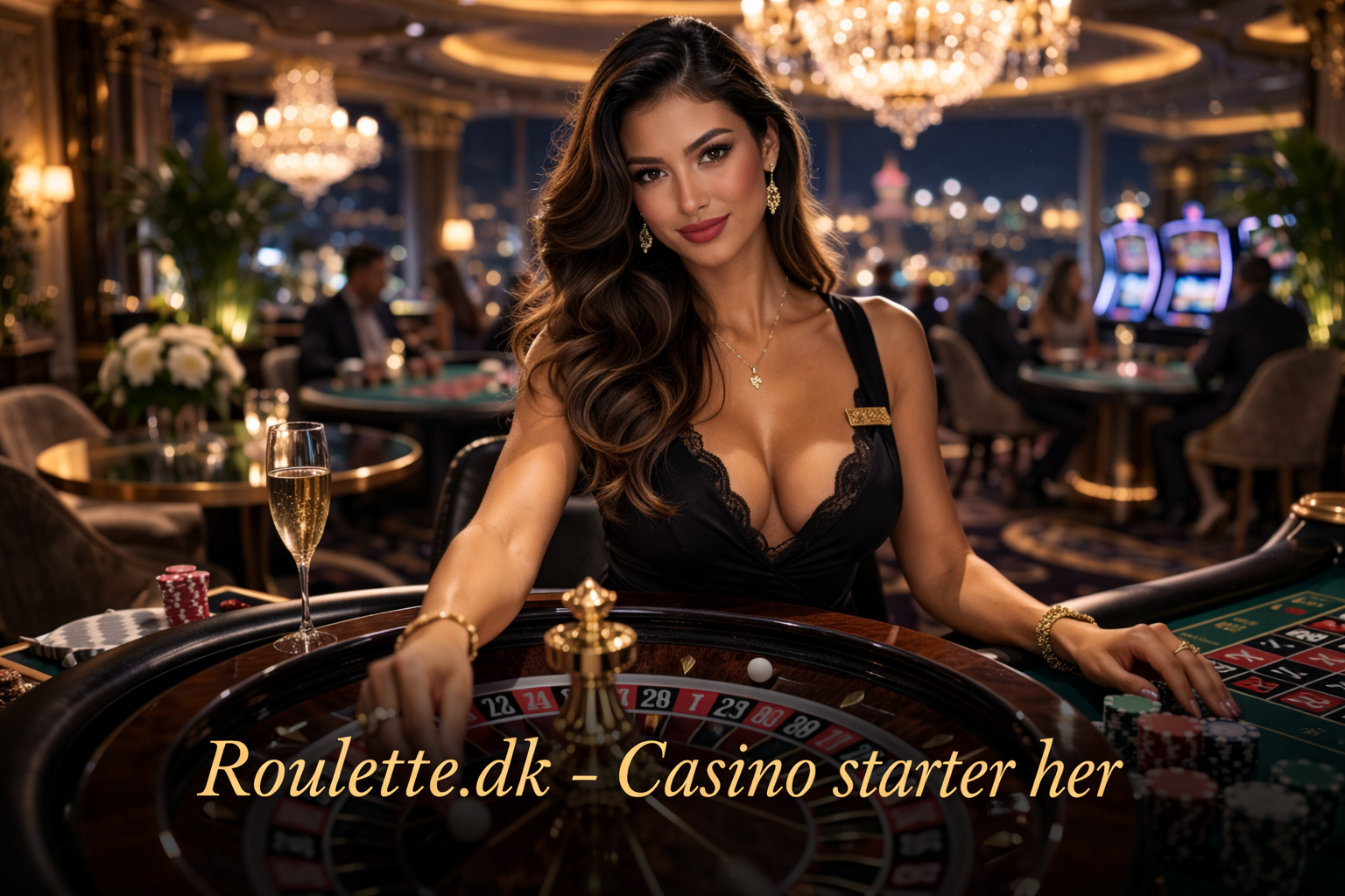 Elegant roulette-dealer ved roulettebord – dansk licens casino i Danmark