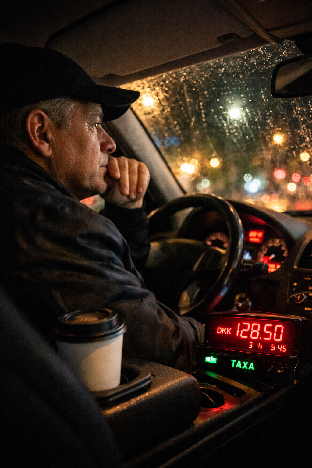 Taxachauffør i bilen i ventetid