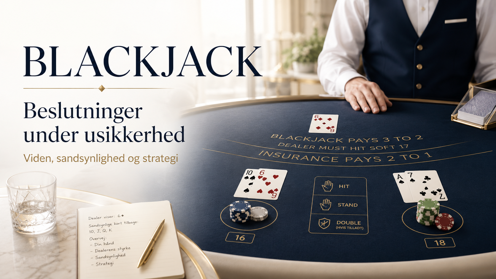 Blackjack sandsynligheder og matematik – du spiller ikke mod 21, men mod dealerens regelstyrede fremtid