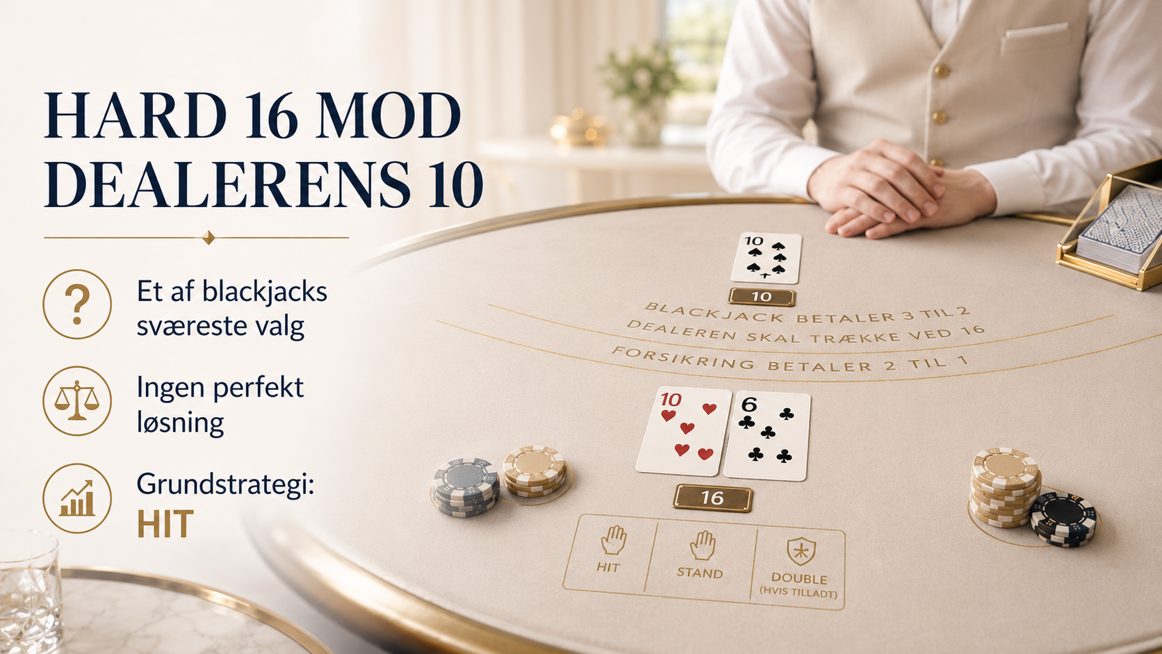 Hard 16 mod dealerens 10 – en svær blackjack-beslutning hvor strategy kan handle om at tabe mindst