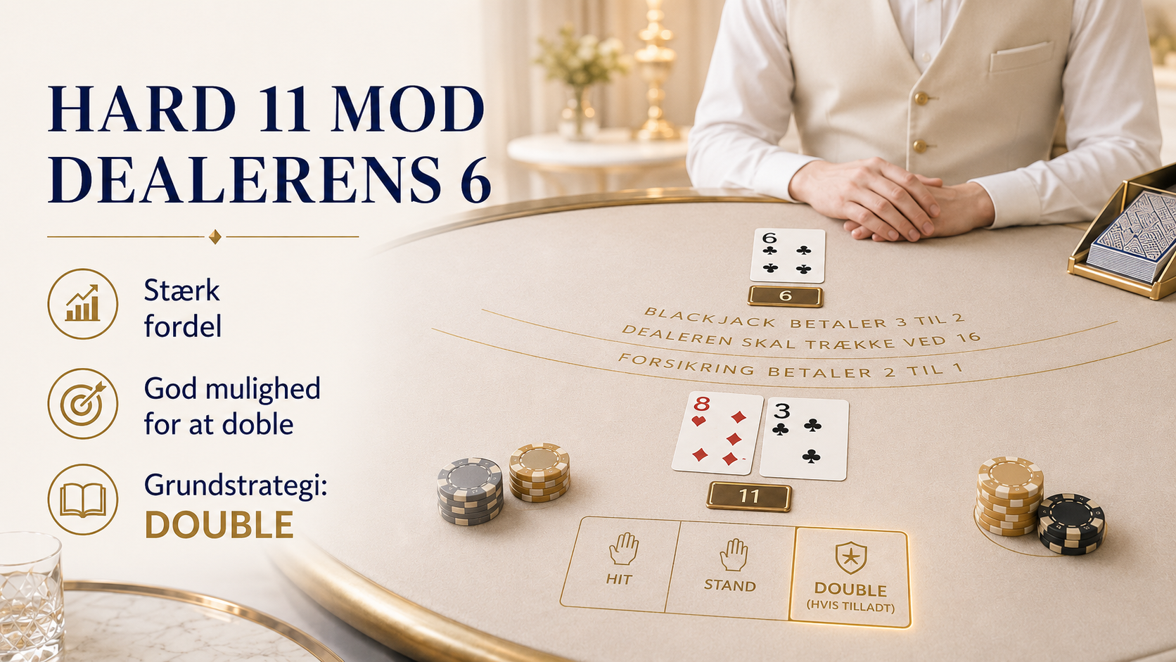 Hard 11 mod dealerens 6 – double er forventet værdi, ikke mod