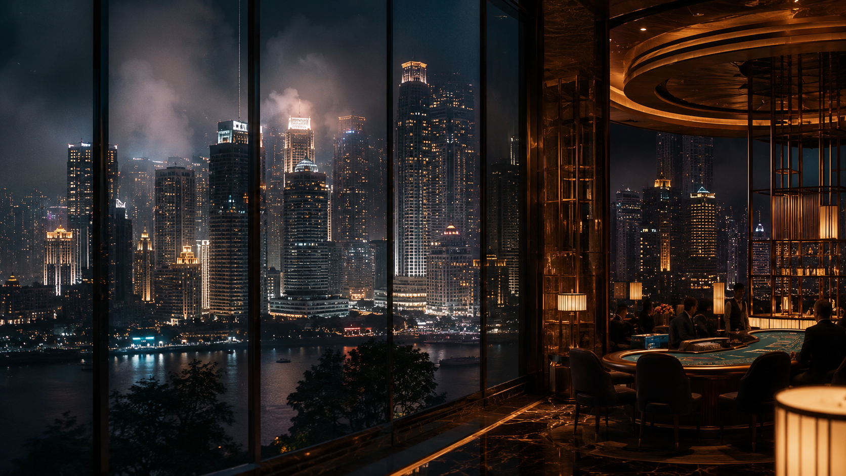 Macau-inspireret casinoenergi med skyline, baccarat og high rollers